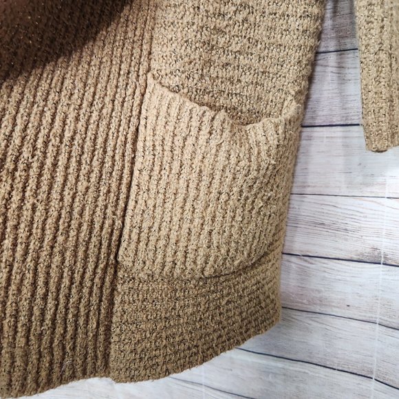 Anthropologie Kimchi Blue Camel Brown Knit Chunky Hooded Cardigan Women's XS - Picture 7 of 16